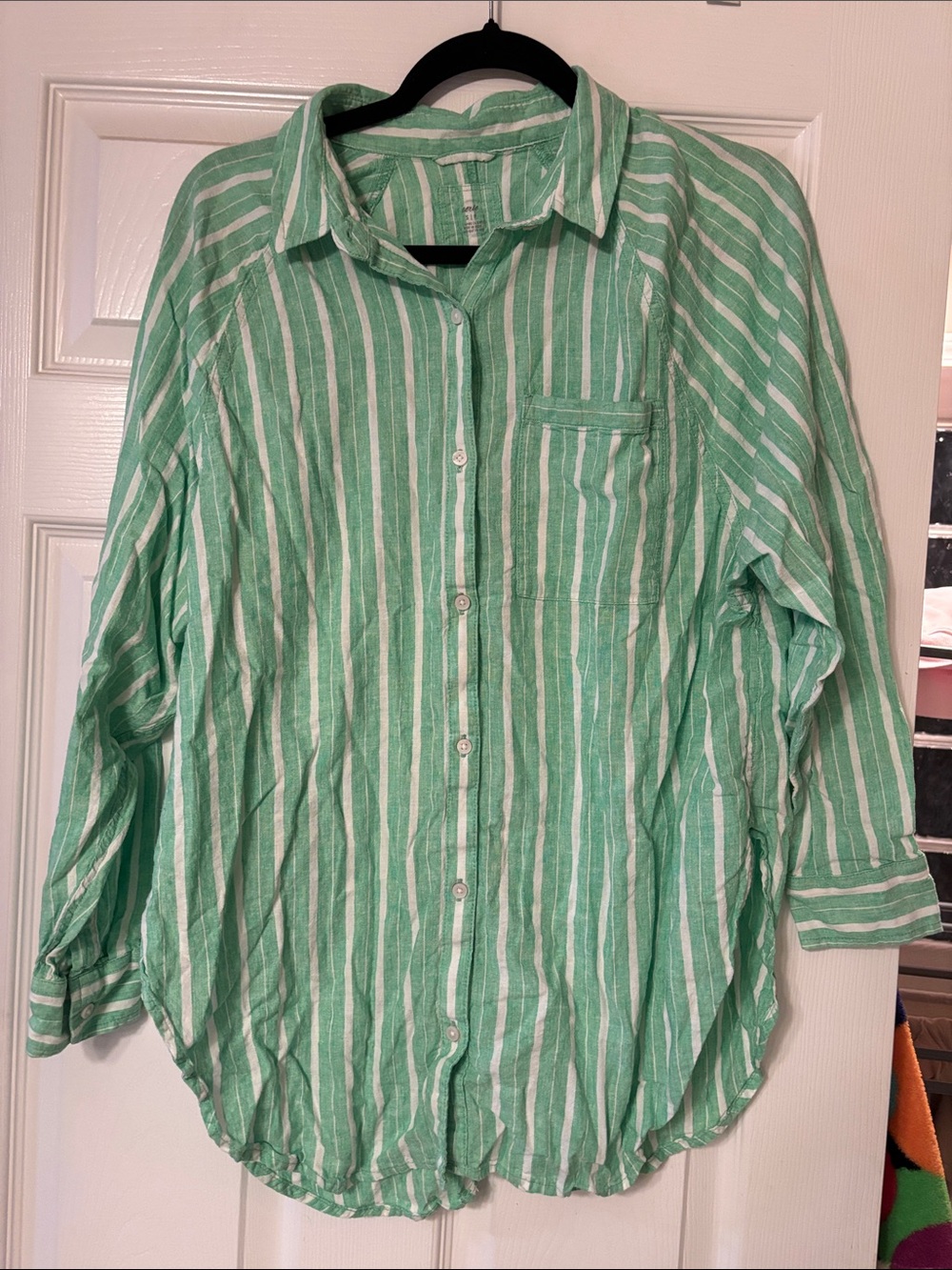 aerie Green and White Vertical Stripe Button-Down Shirt